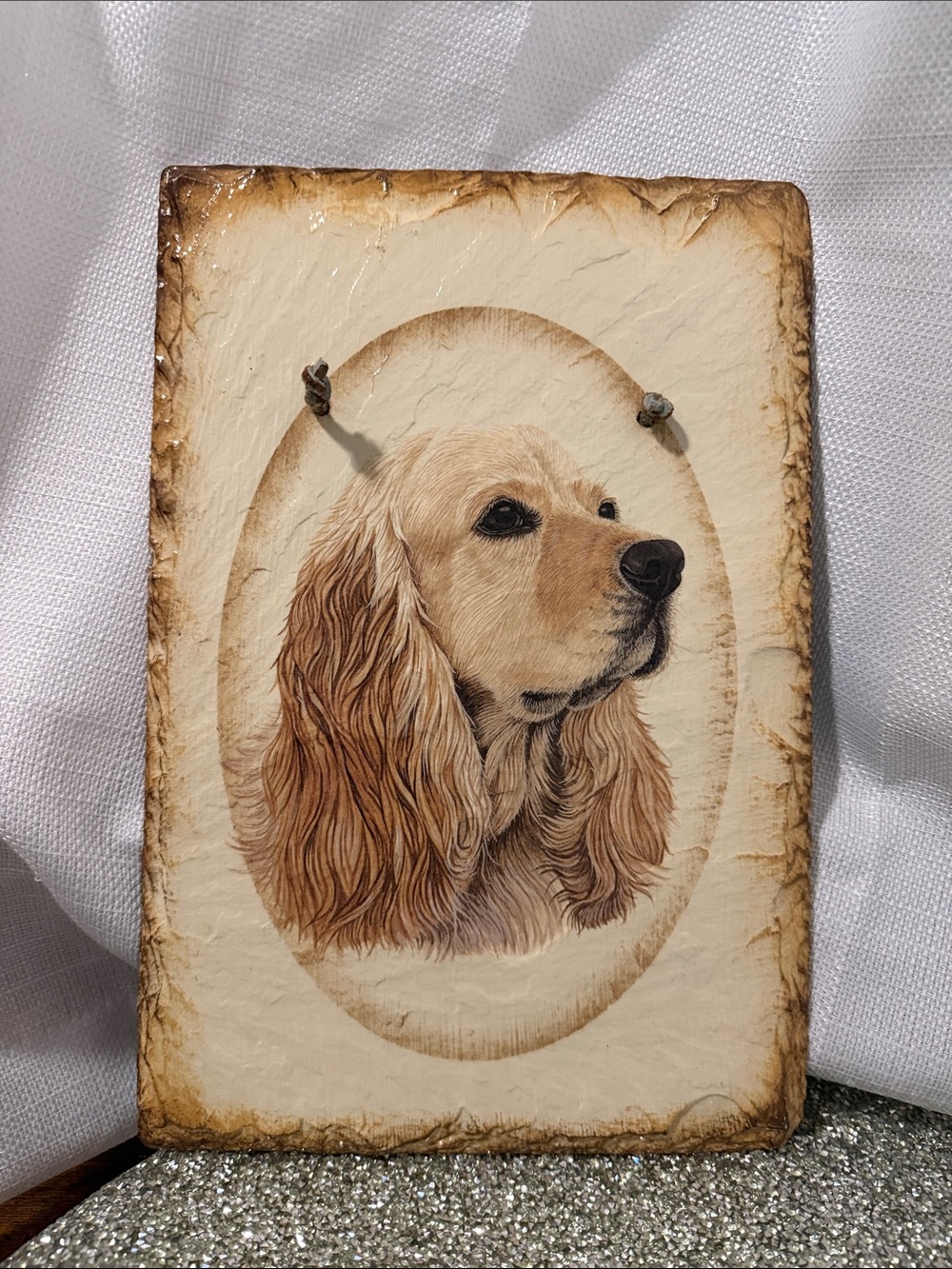 Dog Wall Slate Plaque Brown & Cream